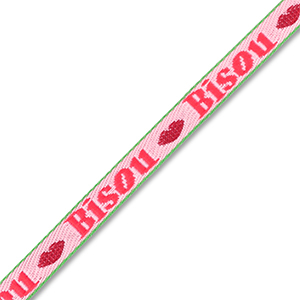 BY31&reg; Lint met tekst "Bisou" Pink-red-dark green
