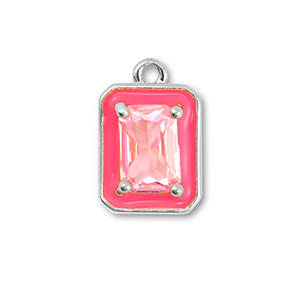 Brass TQ metaal bedels rechthoek Silver-neon pink-light pink