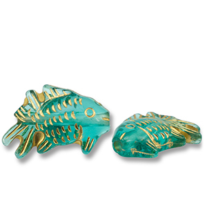 Acryl kralen vis Teal green-gold
