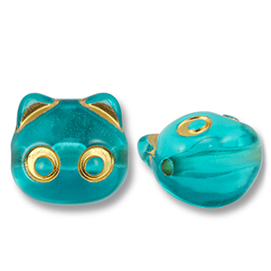 Acryl kralen kat Teal blue-gold