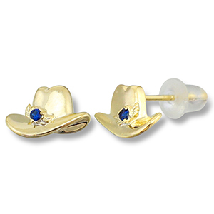 Brass TQ metaal oorbellen / oorstekers cowboyhoed Gold-dark blue