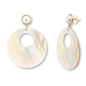 Trendy schelp oorbellen rond White (natuurlijke kleur schelp)-light pink-gold