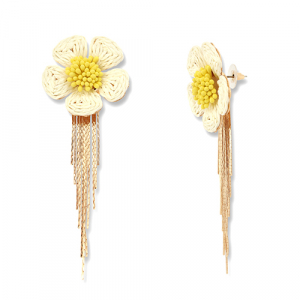 Trendy raffia oorbellen bloem Off white-yellow-gold