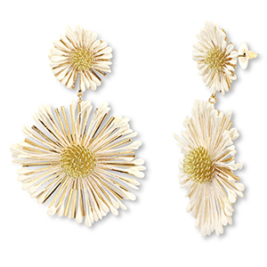 Trendy raffia oorbellen bloem Off white-gold