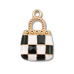 Bedels metaal enamel handtas Gold-black-white