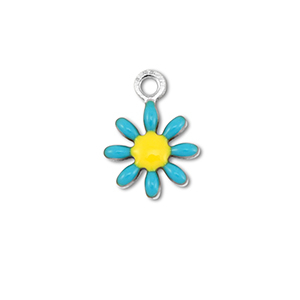Roestvrij stalen (RVS) Stainless steel bedels bloem Silver-blue-yellow