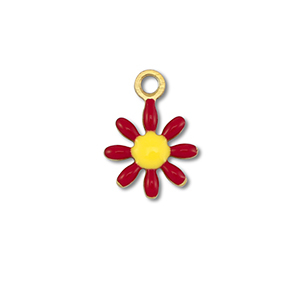 Roestvrij stalen (RVS) Stainless steel bedels bloem Gold-dark red-yellow