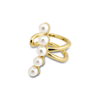 Roestvrij stalen (RVS) Stainless steel oorbellen ear cuff met imitatie parels Gold-white