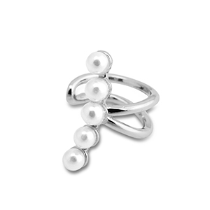 Roestvrij stalen (RVS) Stainless steel oorbellen ear cuff met imitatie parels Silver-white