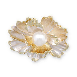 Broches bloem met parel Gold-white