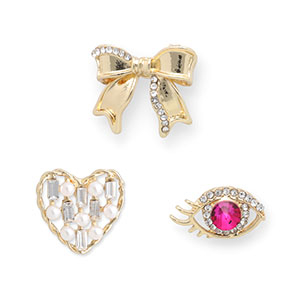 Pins oog / hart / strik Gold-dark pink-white