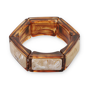 Resin armbanden hexagon Transparent amber brown-off white-beige