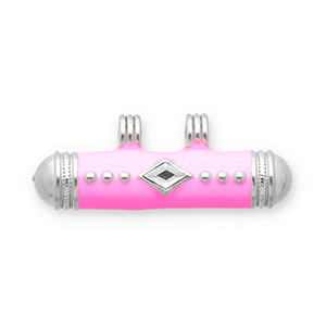 Roestvrij stalen (RVS) Stainless steel message bead bedels Silver-pink-transparent