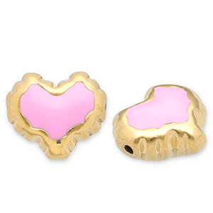 Roestvrij stalen (RVS) Stainless steel kralen hart Gold-pink