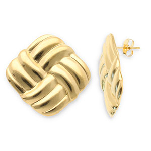 Roestvrij stalen (RVS) Stainless steel oorbellen / oorstekers vierkant Gold