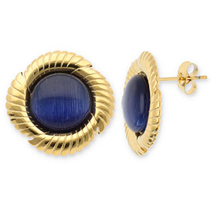 Roestvrij stalen (RVS) Stainless steel oorbellen / oorstekers rond twisted Gold-dark blue