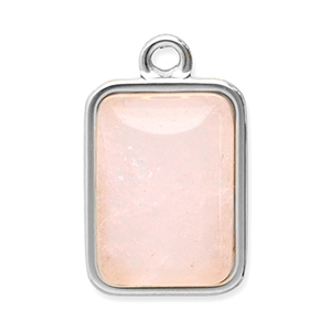 Roestvrij stalen (RVS) Stainless steel bedels natuursteen rechthoek Silver-pink