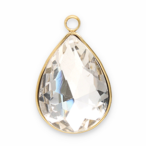 Roestvrij stalen (RVS) Stainless steel bedels facet druppel Gold-crystal