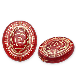 Acryl kralen ovaal met bloem Red-gold
