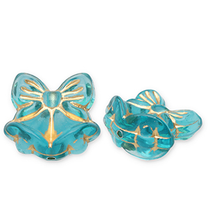 Acryl kralen strik met kerstklokken Teal blue-gold