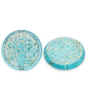 Acryl kralen disc Teal blue-gold