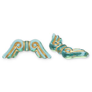 Acryl kralen angel wings Teal blue-gold