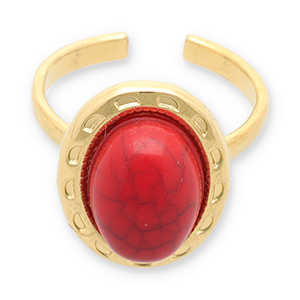 Roestvrij stalen (RVS) Stainless steel ringen met imitatie natuursteen Gold-red