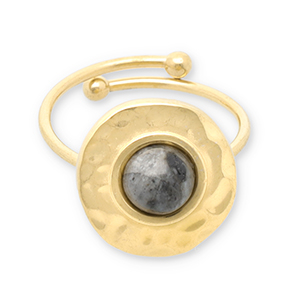 Roestvrij stalen (RVS) Stainless steel ringen met natuursteen Gold-dark grey