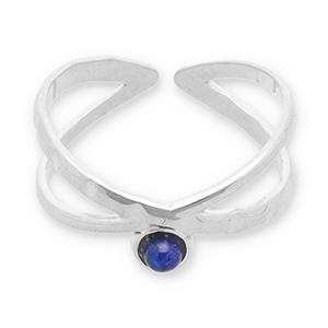 Roestvrij stalen (RVS) Stainless steel ringen met natuursteen Silver-dark blue