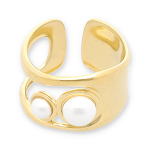 Roestvrij stalen (RVS) Stainless steel ringen parels Gold-white