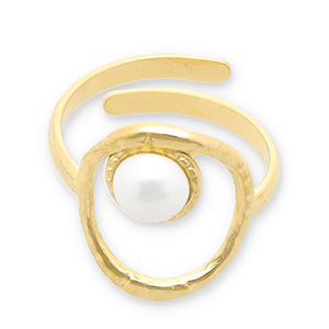 Roestvrij stalen (RVS) Stainless steel ringen parels Gold-white