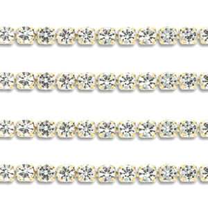 Roestvrij stalen (RVS) Stainless steel strass chain 3mm Gold-crystal