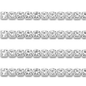 Roestvrij stalen (RVS) Stainless steel strass chain 2mm Silver-crystal