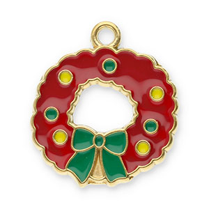 Roestvrij stalen (RVS) Stainless steel bedels kerstkrans Gold-red-green-yellow