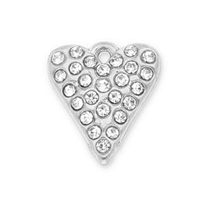 Roestvrij stalen (RVS) Stainless steel bedels hart met strass Silver-transparent