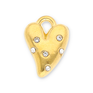 Roestvrij stalen (RVS) Stainless steel bedels hart met strass Gold-transparent