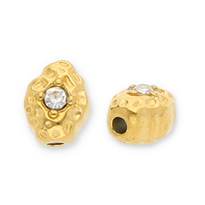 Roestvrij stalen (RVS) Stainless steel kralen ovaal met strass Gold-transparent