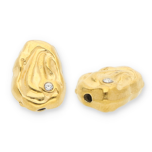 Roestvrij stalen (RVS) Stainless steel kralen ovaal met strass Gold-transparent