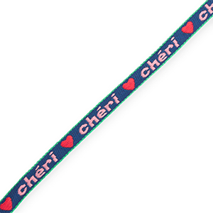 BY31&reg; Lint met tekst "Ch&eacute;ri" Dark blue-light pink-red-green
