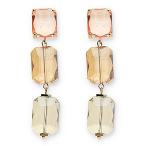 Oorbellen / oorstekers van Crystal Glass rechthoek Pink-amber orange-sand beige
