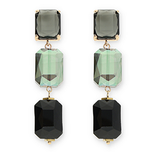 Oorbellen / oorstekers van Crystal Glass rechthoek Dark grey-green-black
