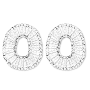 Eco-brass&reg; metaal oorbellen / oorstekers met zirkonia ovaal Silver-crystal