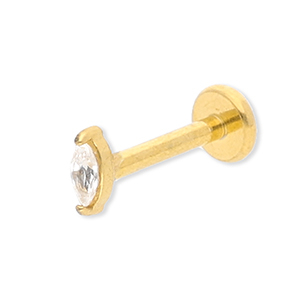 Roestvrij stalen (RVS) Stainless steel oorpiercing ovaal met strass Gold-crystal