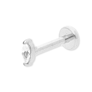 Roestvrij stalen (RVS) Stainless steel oorpiercing ovaal met strass Silver-crystal