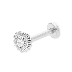 Roestvrij stalen (RVS) Stainless steel oorpiercing hart met strass Silver-crystal