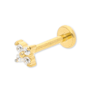 Roestvrij stalen (RVS) Stainless steel oorpiercing bloem met strass Gold-crystal