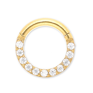 Roestvrij stalen (RVS) Stainless steel oorpiercing clicker ring met strass Gold-crystal