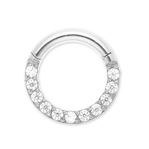 Roestvrij stalen (RVS) Stainless steel oorpiercing clicker ring met strass Silver-crystal