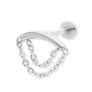 Roestvrij stalen (RVS) Stainless steel oorpiercing boog met 2-laags ketting Silver