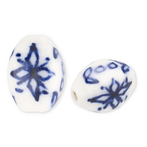 Kralen keramiek Off white-Delft blue